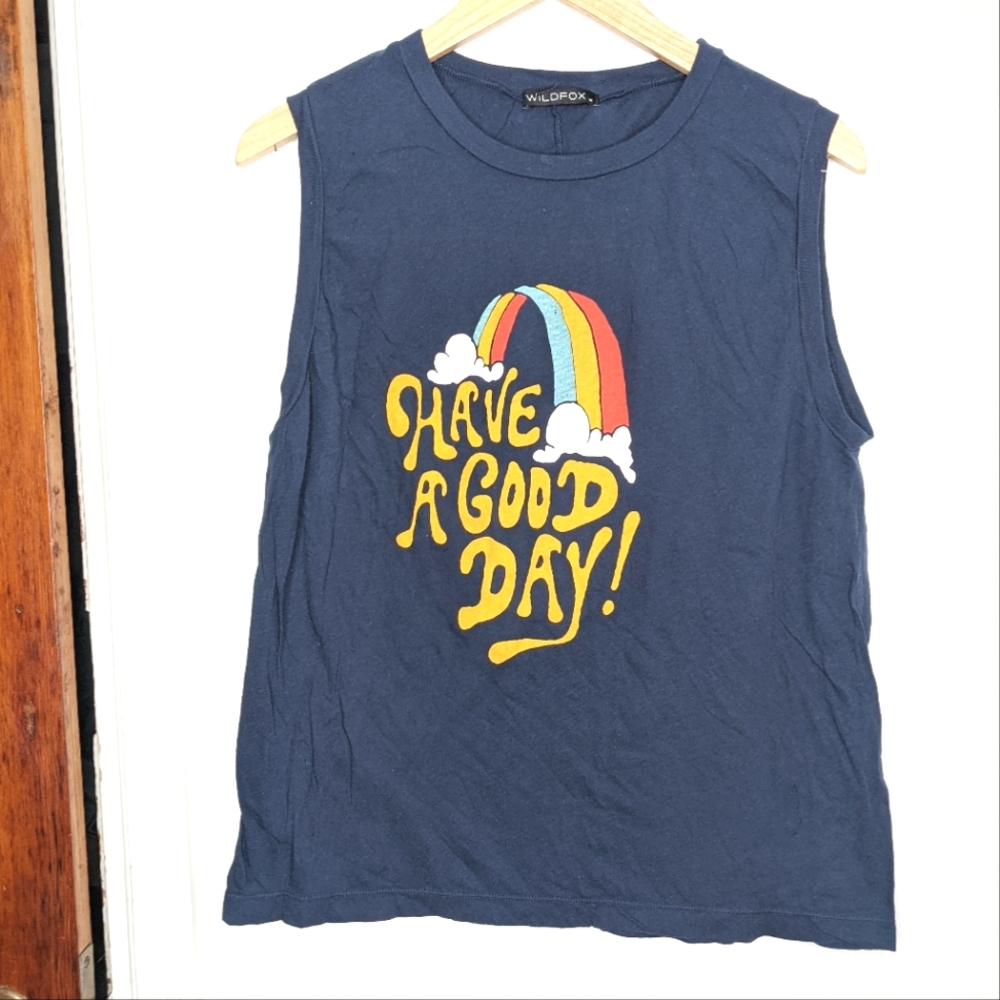 WILDFOX Have a Good Day Rainbow Sleeveless Tee Size M